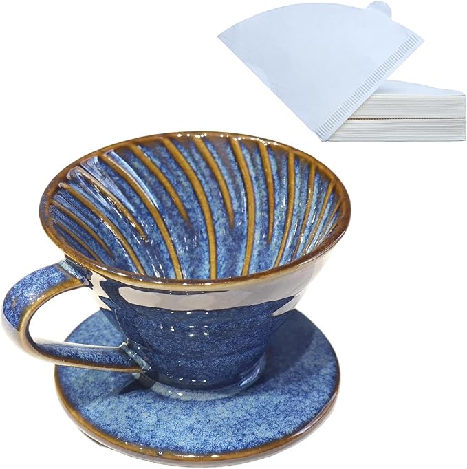 Ceramic Coffee Dripper includes 50 Filters 01 Pour Over Coffee Maker Porcelain V Hand Brewed Set Pottery Artisanal Drip Brew Barista Gift 1 Cup for Single People Travel Camping Office Home