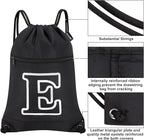 HOLYLUCK Drawstring Bags Initial Backpack Sackpack Cinch Bags for Sports, Gym, Travel, Beach (Black-E)