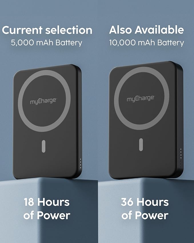 myCharge CliqAir 5000mAh Magnetic Power Bank – Ultra-Thin 0.3" Design | 15W Qi2 Fast Wireless Charging | 20W PD USB-C Port | Powerful Magnetic Hold | Perfect for Travel, Work, or Everyday Use | Black