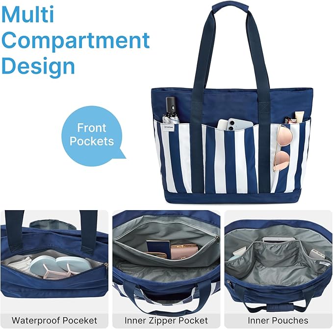 G4Free Beach Bag,Waterproof Beach Tote Pool Bags for Women,Compatible with Cup,Foldable for Weekender Travel
