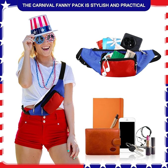 Abbylike 4th of July Fanny Packs Adjustable Waist Bags Party Outfit Accessories for Women Men Travelling Outdoors Cycling(Patriotic Style,2 Pcs)