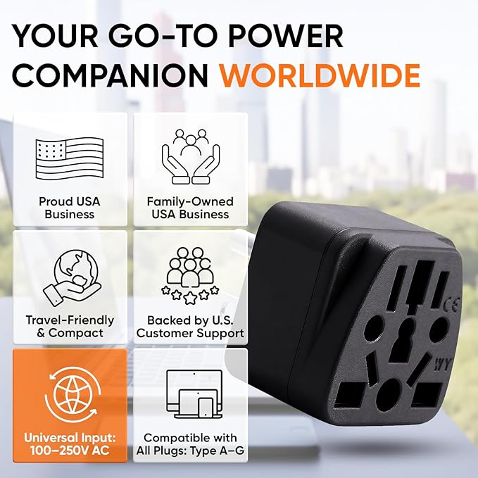 Unidapt US Travel Plug Adapter, EU,AU,UK,NZ,CN to USA (Type B), Grounded 3 Prong USA Wall Plug, EU to US Travel Adaptor Pin Converter, Power Outlet Charger (1-Pack)