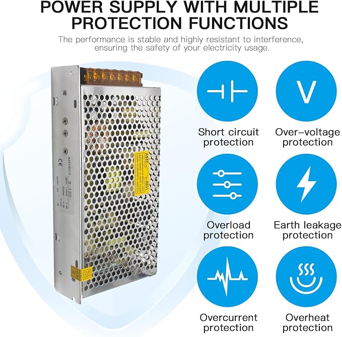 MK-SMPS-S120-12 MAKERELE DC 120W Switching Power Supply Converter, AC 110V-220V to DC 12V Universal Regulated Switching, Transformer Driver Adapter 10A for Strip 3D Printer CCTV Camera Motor Pump