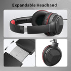 Botesty Sound Headphones Wired with Microphone, Over Ear Foldable 3.5mm Plug in Headphones Corded with 4.9ft Tangle-Free Nylon Cord for Tablet, Laptop, MP3/4, School, Airplane Travel (Black Red)