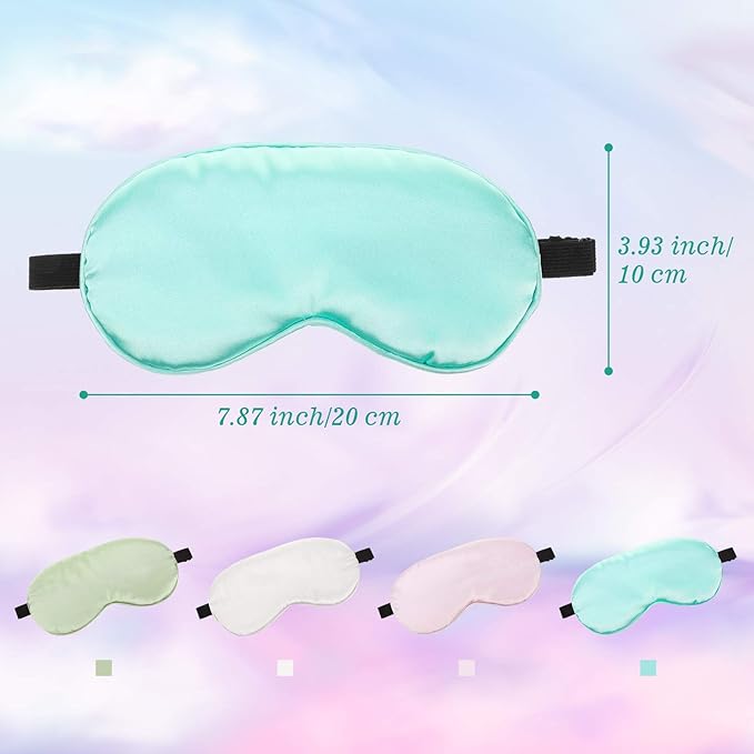 BBTO 4 Pcs Silk Sleep Eye Masks Smooth Soft Satin Eye Covers with Adjustable Strap Blindfold for Sleeping Blocking Out Lights Travel Relaxation（Light Green, Emerald, Silver, Light Pink）