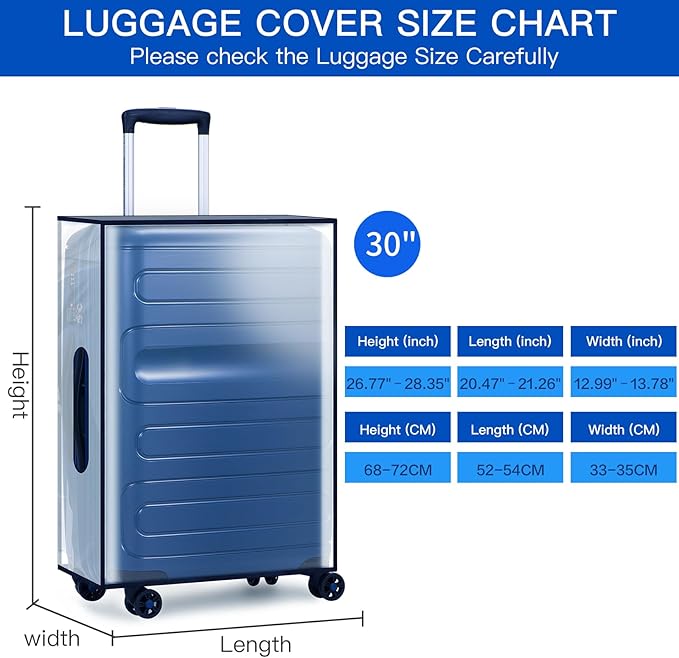 30 Inch Clear PVC Luggage Cover, Waterproof Suitcase Protector with Tag Pocket, Reusable Dustproof Travel Cover for 30” Checked Luggage