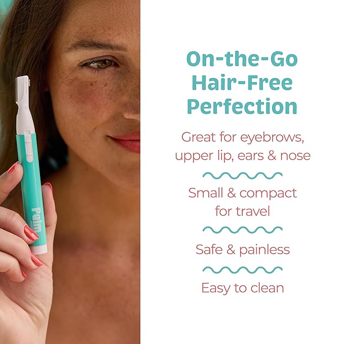 PalmPerfect Personal Hair Trimmer – Painless Precision Shaver for Eyebrows, Upper Lip, Ears, and Nose – Stainless Steel Twin-Blade Groomer with Dual-Length Comb & Battery Included