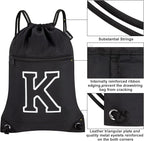 HOLYLUCK Drawstring Bags Initial Backpack Sackpack Cinch Bags for Sports, Gym, Travel, Beach(Black-K)
