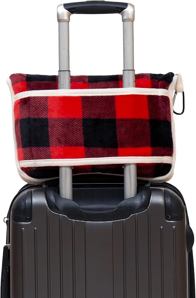 CARSTENS, INC. Travel Blanket, Premium Compact 2-in-1 Airplane Blanket/Pillow, Red Buffalo Plaid