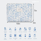 honitty Makeup Pouch,Quilted Cosmetic Bags,Large Floral Make Up Organizer for Women