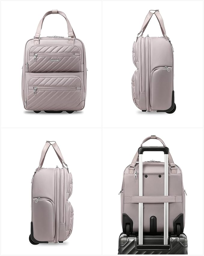 LUGGEX Underseat Carry On Luggage with Wheels, UDK Stylish Lightweight Under Seat Luggage, Soft Sided Personal Item Suitcase for Short Trip (UX-Core, Grey Pink, 16 Inch)