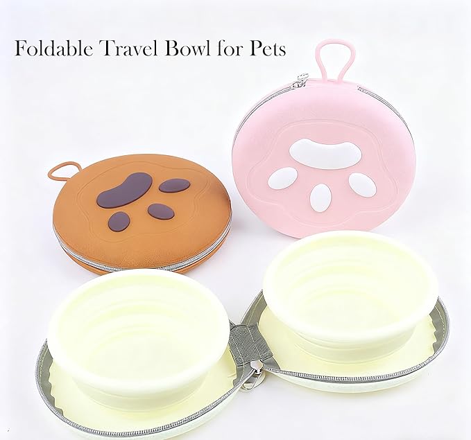 Collapsible Dog Bowls,2-in-1 Pet Bowls with Zipper Carrying Case and Carabiner Clip for Traveling Hiking Camping Walking,Light Green