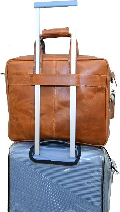 THE M&G BAGS Genuine Leather Messenger Bag for Men, Handmade Laptop Shoulder Bags with Zipper, Multiple Compartments Adjustable Strap, Crossbody Briefcase for Office College Travel -16 IN, Brown