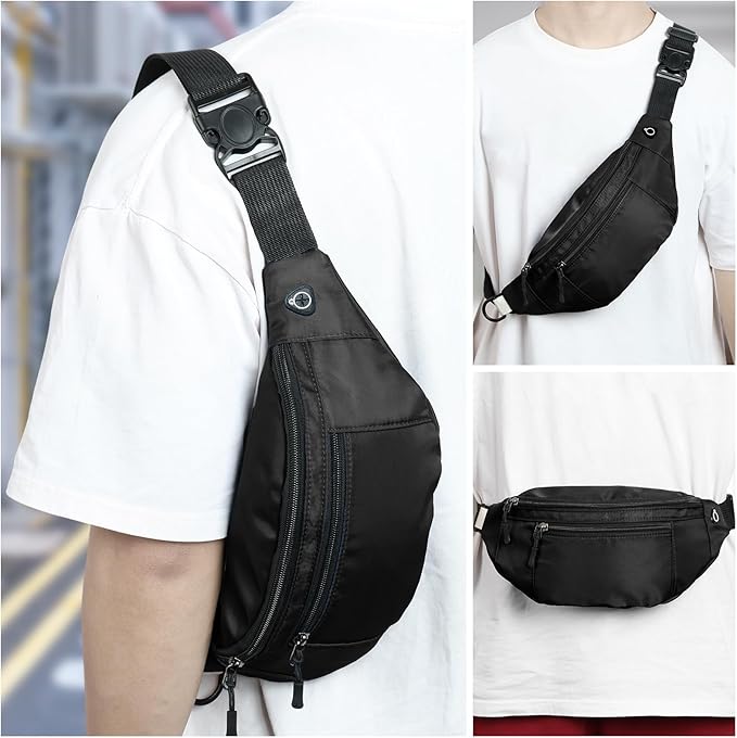 1PCS Crossbody Fanny Pack Large Capacity Waist Bag with 4-Zipper Pockets Adjustable Strap Fanny Packs Waterproof Oxford Cloth Travel Belt Bag for Outdoor Shopping Travel Men Women,Black