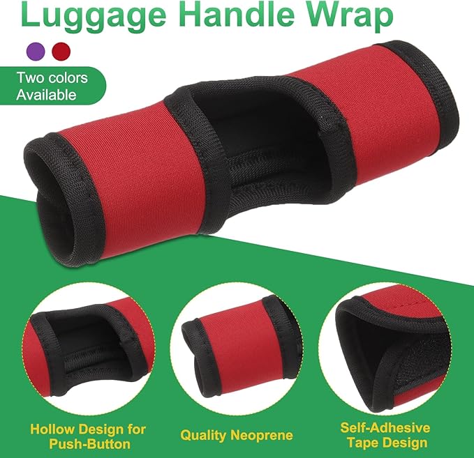 uxcell 5 Pcs Luggage Handle Wrap, Hollow Neoprene Handbag Grip Cover Protector Luggage Identifiers Suitcase Handle Wraps for Luggage Suitcase Travel Bags, Red, Purple