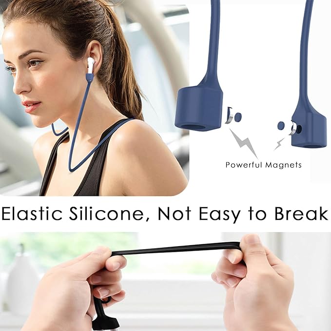 2 Pack Ultra Strong Magnetic Anti-Lost Straps for AirPods, Colorful Soft Silicone Sports Lanyard Compatible with AirPods 1&2 / AirPods 3rd / AirPods Pro 1st&2nd Gen, Neck Rope Cord-Black+Blue
