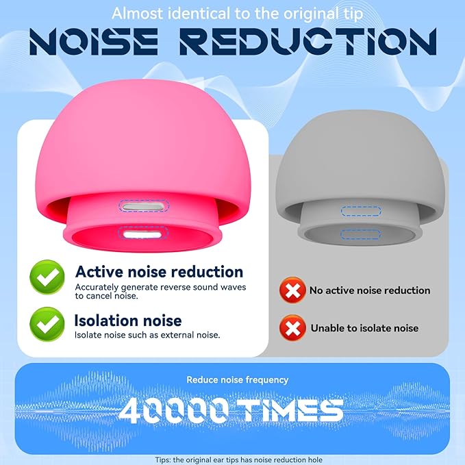 4 Pairs Replacement Ear Tips for AirPods Pro 2nd/1st Generation with Portable Storage Box & Cleaner Pen,Noise Reduction Holewith & Built-in dust Guard Screen,Silicone EarTips(Rose red)
