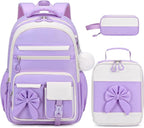 DIGOBAY Backpack for Girls, 3PCS Girls Backpack for School with Lunch Bag Pencil Case, Cute Kids Teens Bookbag for Kindergarten Elementary Preschool Middle School (Purple)