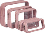 Remobia Hicol TSA Approved 5-Piece Diaper Bag Organizer Pouch Set Clear Waterproof TPU Kids Toiletry Storage Set Travel Packing Clutch Cube Bags for Baby Nursing (Light Pink Leather)