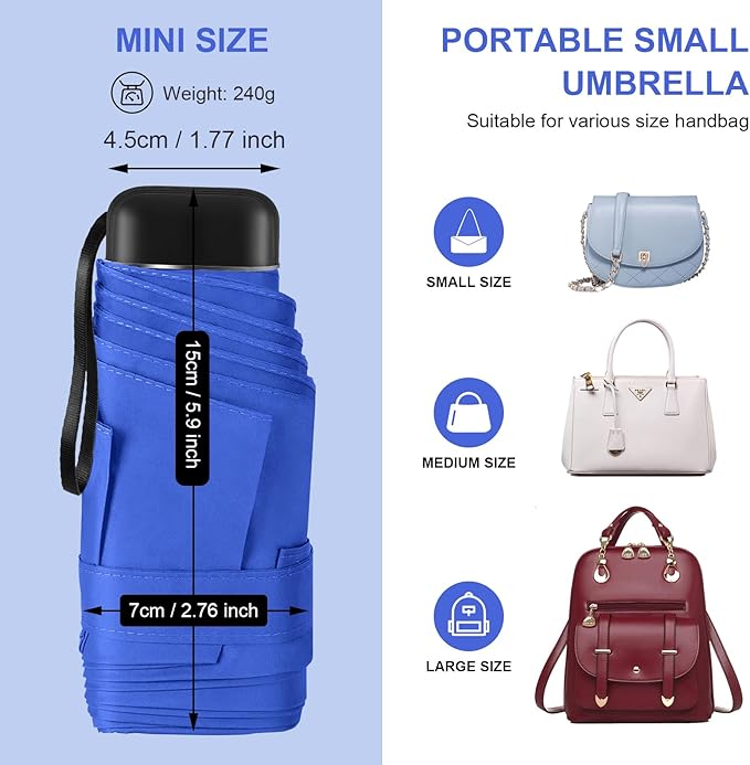 Compact Travel Umbrella with Case - Mini Umbrella for Purse, Small Lightweight &Tiny Design Perfect for Parasol Outdoor Sun&Rain Umbrellas