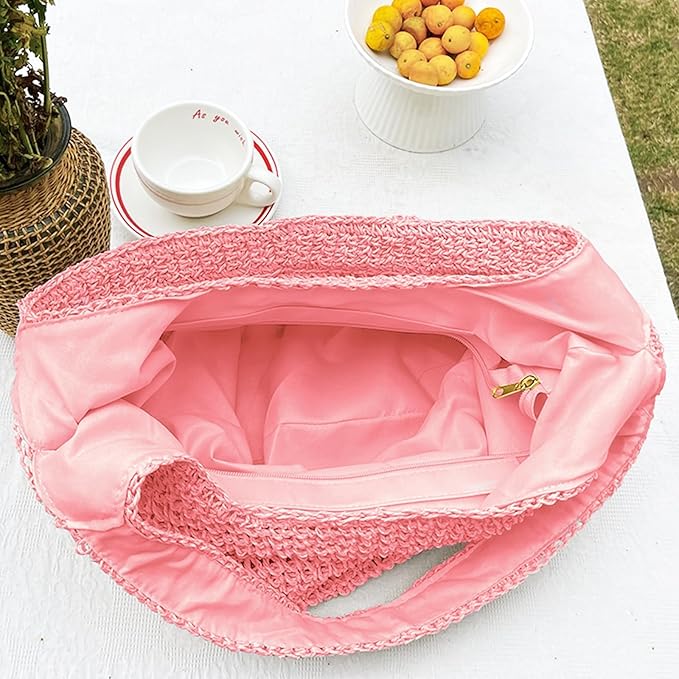 Hand-woven Soft Large Straw Shoulder Bag Boho Straw Handle Tote Retro Summer Beach Bag Rattan Handbag