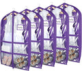 Syeeiex 3" Gusseted Clear Dance Costume Garment Bag(5 Pack), 40'' Dance Garment Bags for Dancers with 4 Zipper Pockets & Can Hold 1-3 Dance Costumes - Suitable for Dance Competitions, Ballet(Purple)