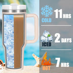 4 Pack 40 Oz Tumbler with Handle Bulk, Double Wall Vacuum Insulated Stainless Steel Tumbler with Lid and Straw, 40 oz cup with Silicone Spill Proof Stopper Set (Rose Quartz)