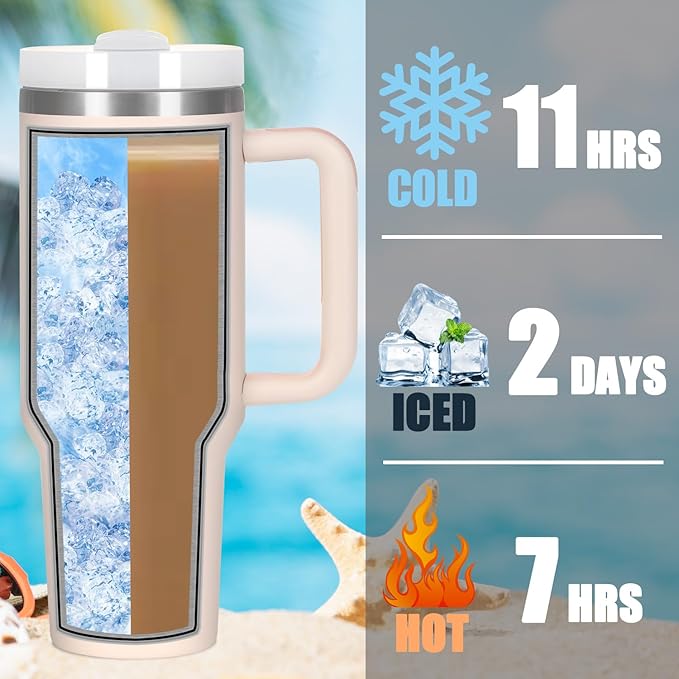4 Pack 40 Oz Tumbler with Handle Bulk, Double Wall Vacuum Insulated Stainless Steel Tumbler with Lid and Straw, 40 oz cup with Silicone Spill Proof Stopper Set (Rose Quartz)