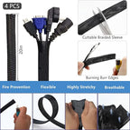 ELII 327 PCS Cable Management Kit 4 Cable Cable Sleeves,65 Cable Clips with 13Cord Holders,25 Roll Cable Organizer Straps,200 Fastening Cable Ties,20 Cable Zip Tie Mounts for Computer (Black)