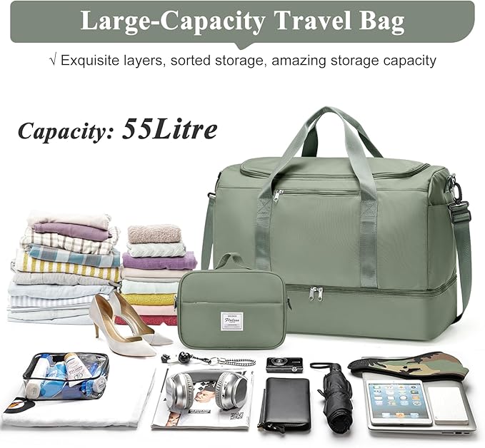 Extra Large Travel Duffle Bag,Carry on Overnight Weekend with with Shoes Compartment & Toiletry Bag,Weekender Bags for Women for Travel Business Trips Sport Hospital