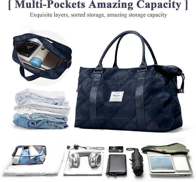 HYC00 Travel Duffel Bag,Carry-on Overnight Weekender Bags for Women,Sports Tote Gym Bag with Wet Pocket