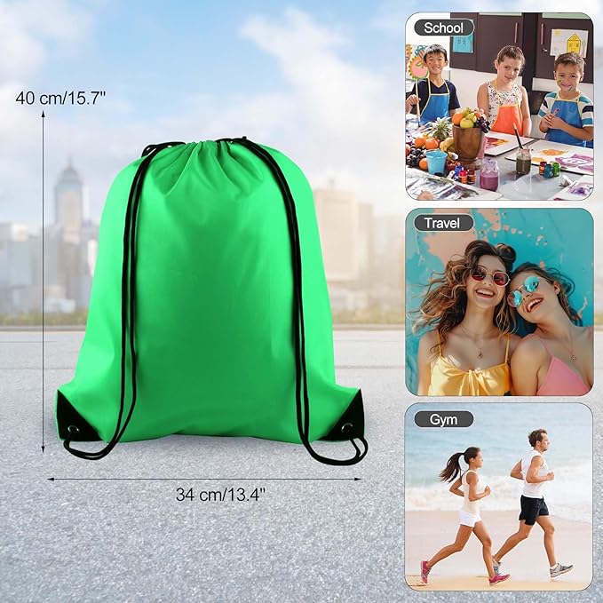 PLULON 2Pcs Drawstring Bags Bulk Drawstring Backpack Green Blue String Backpack Cinch Sack Sport Gym Backpack Bags for Yoga Traveling Outdoor Sports