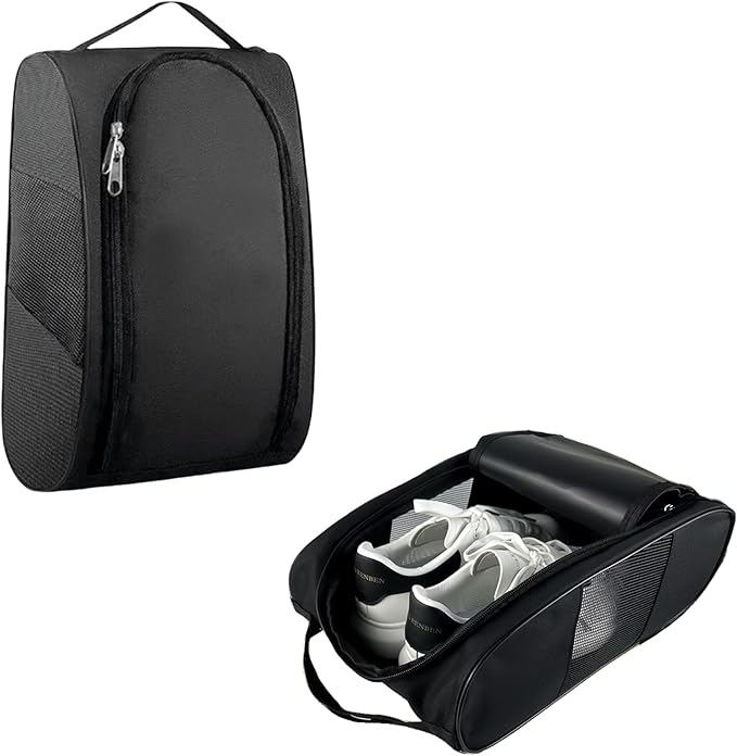 Portable Oxford Golf Shoes Bag, Sports Shoe Bag with Ventilation, Waterproof Travel Shoes Bag, Shoes Storage Organizer with Zipper Closuren for Outdoor, Sports, Golf, Travel, Gem (Black2)