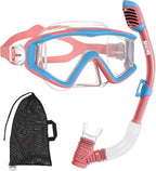 Aegend Snorkeling Gear for Adults Youth Kids, Snorkel Mask with Top Dry Valve - Panoramic View Anti-Leak and Anti-Fog with Mesh Bag for Snorkeling, Scuba Diving, Freediving & Swimming