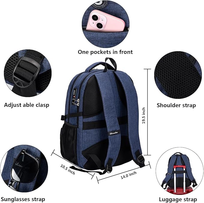 SHRRADOO Anti Theft Laptop Backpack Travel Backpacks with Combination Lock for Women Men College Backpack Computer Bag Fits 17 Inch Laptop,Royal Blue