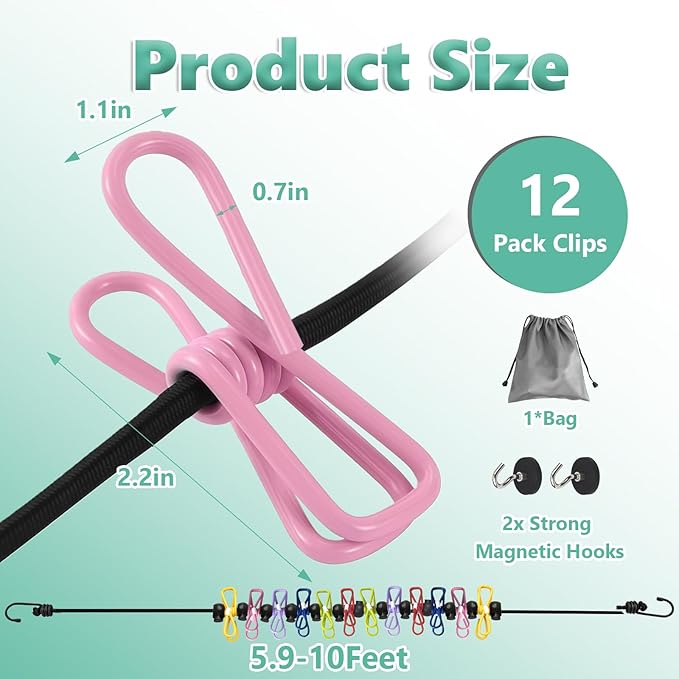 Magnetic Travel Clothesline for Cruise Ship - Retractable Clothesline Cruise Essentials Approved 2026 Stretches to 10ft with Magnetic Hooks,Positioning Beads&12 Anti Slip Clips for RV Camping Ship