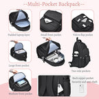 Backpack for Girls, Solid-Color School Backpack for Boys Kids, Aesthetic Girls Bookbag for Elementary School Travel Daypack,Black