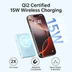 for Magsafe Battery pack,10000mAh Magnetic power bank,Wireless portable charger with stand,Wireless compatible with iPhone12-16 series,Type C and USB20W fast charging for Android Samsung Black
