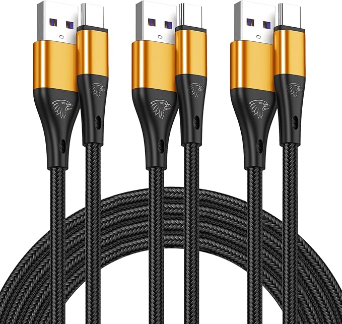 USB Type C Cable Fast Charging,3pack 10ft Premium Nylon Braided 3A Rapid Charger Quick Cord,Type C to A Cable Compatible for Samsung Galaxy S21 S20 S10 S9 S8 Plus,Note 20 10 9 8, LG V50 V40 G8（Gold）