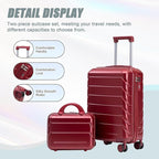 Kids Luggage Sets for Girls, 2 Piece Luggage Set, 20 Inch Rotating Wheel Suitcase with 14 Inch Cosmetic Case, Lightweight Hardshell Suitcase with 360° Spinner Wheels for Travel (Red)