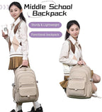 Backpack for Girls, Solid-Color School Backpack for Boys Kids, Aesthetic Girls Bookbag for Elementary School Travel Daypack,Khaki