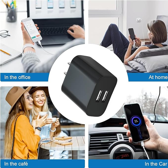 USB Wall Charger,4 Pack Dual Port Plug Adapter for Wall Outlet Charging Block, USB Power Adapter for iPhone 14/13/12/11 Pro/Pro Max, XS/XR/X, Galaxy, Pixel, Moto and Android Phones (Black)