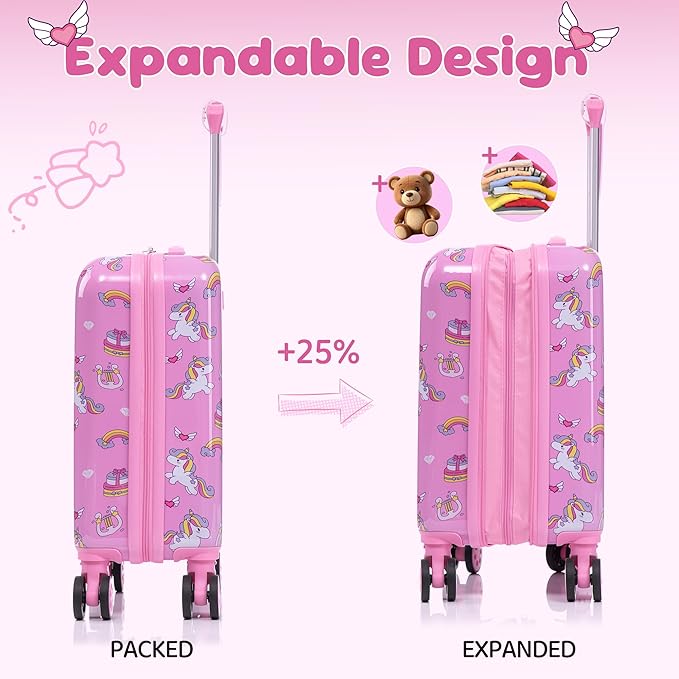 Rosamo Kid’s Luggage Set 6 Piece Suitcase Set 16’’ Hardside Luggage with Spinner Wheels Girls Boys Carry on Luggage Travel Rolling Luggage Airline Approved