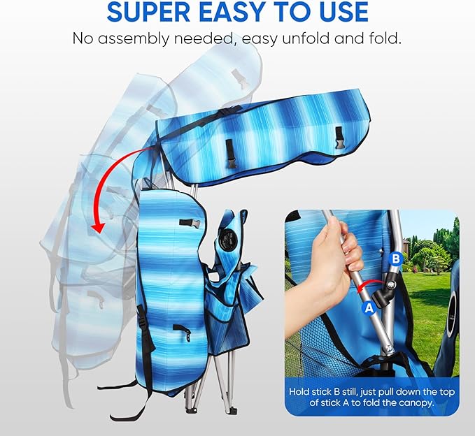 VTOY Portable Camping Chair with Canopy - Folding Chair with Canopy, Durable 600D Oxford Canopy Chair for Camping, Beach, Picnics, Fishing & Sports