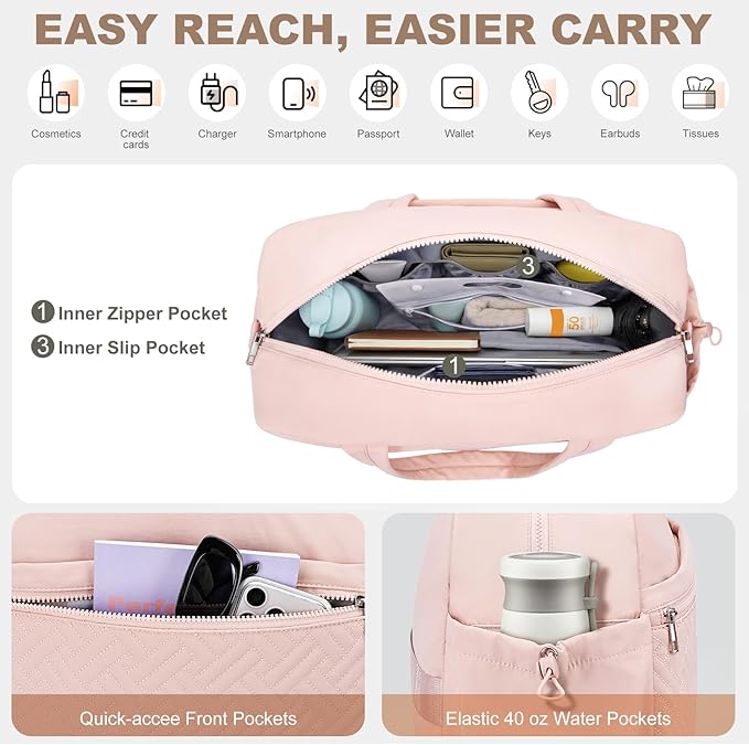SYTRAH Gym Bag for Women, Lightweight Workout Duffle Bag with Shoe & Wet Separation for Gym, Yoga, Travel & Overnight, Stylish Sports Bag with Adjustable Shoulder Strap Pink