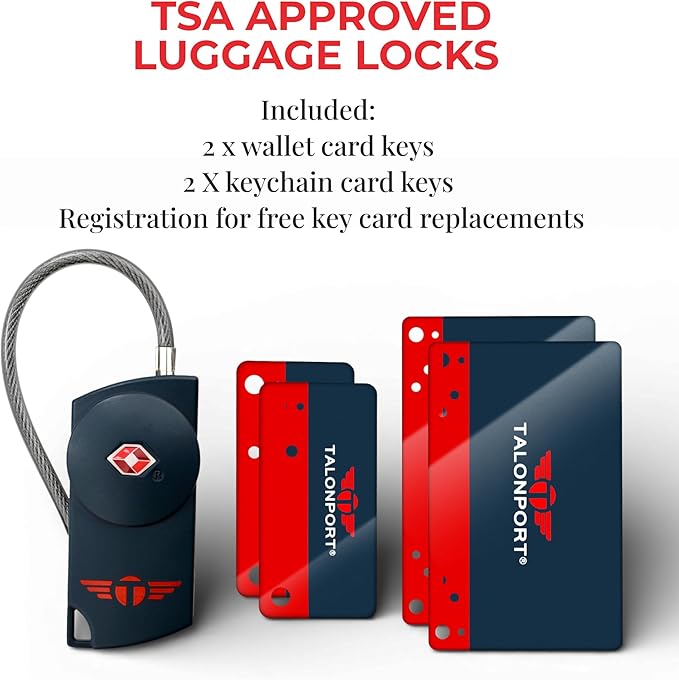 Keyless Luggage Locks TSA Approved, No Combination Needed, Lifetime Card Keys, Durable Metal Suitcase Lock for Travel Essentials & Checked Bags (Blue) (2 Pack)