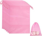 6 Pcs Travel Shoe Bags, ULIFEMALL Large Non-Woven Drawstring Shoes Storage Bag with Transparent Slot Clear Window Portable Waterproof Dustproof Shoes Pouch Packing Organizer for Men Women, Pink