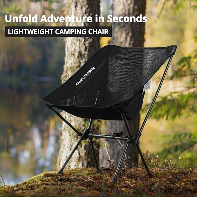 CAMEL CROWN Camping Chair Heavy Duty Backpacking Chair - Ultra-Light Folding Chair with Carry Bag, Portable Compact for Outdoor, Lawn, Hiking, Beach, Picnic
