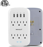 oviitech 6 Outlet Extender with 4 USB Charging Ports(4.2A Total),Wall Mount Outlet Plugs 900 Joules Wall Surge Protector and Top Phone Holder,ETL Listed,White.