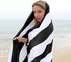 CLOWOOD Plush Oversized Beach Towel - Cotton 40 x 70 Inch Large Thick Black Striped Cabana Pool Swimming Towel